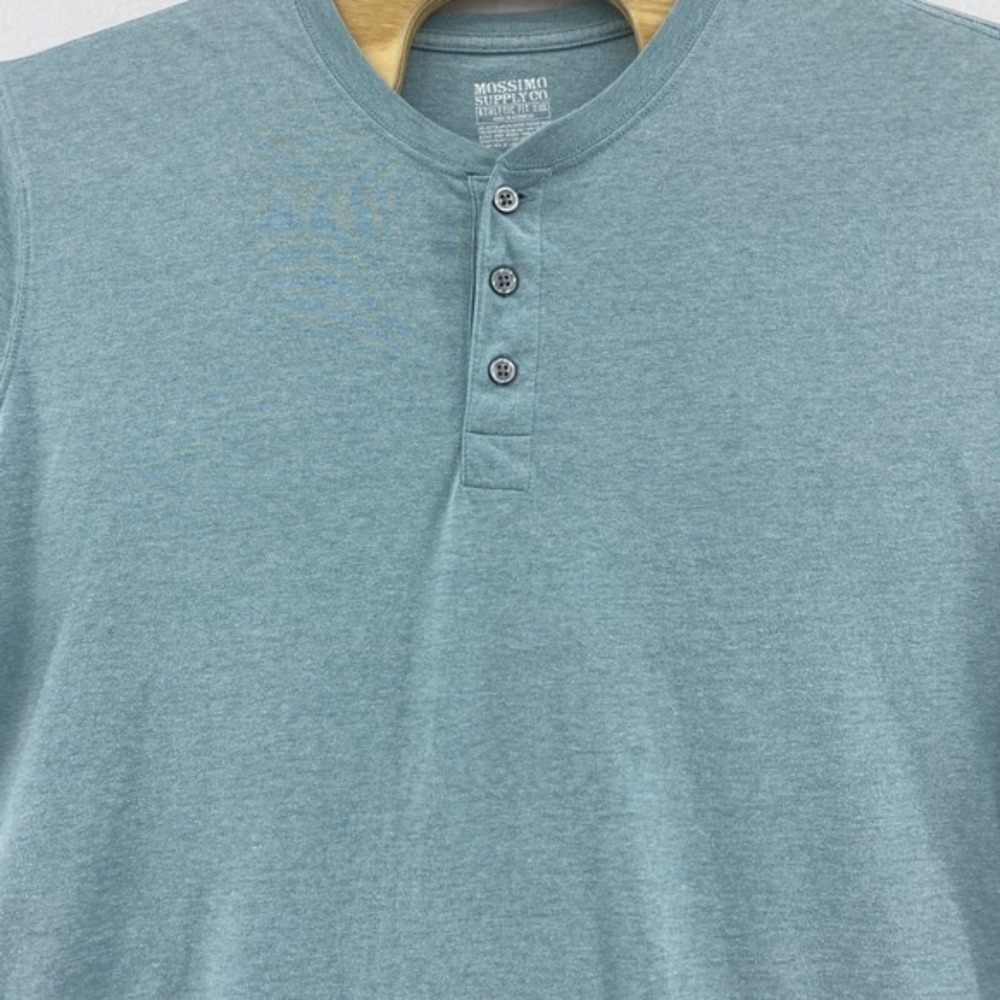 Mossimo Supply Co. Henley T-Shirt Athletic Fit Short Sleeve XXL Teal Blue